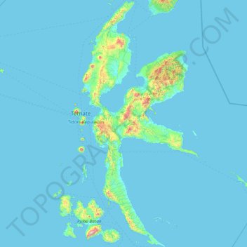 Mappa topografica Pulau Halmahera, altitudine, rilievo