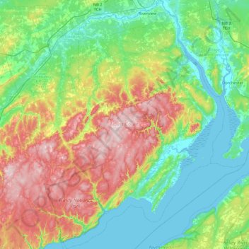 Mappa topografica Albert County, altitudine, rilievo