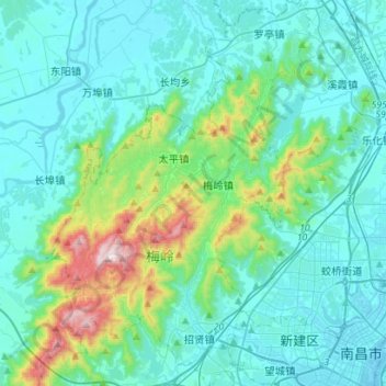 Mappa topografica 湾里管理局, altitudine, rilievo