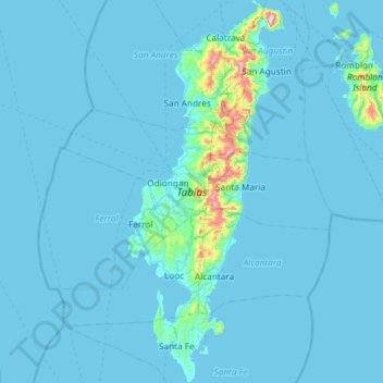 Mappa topografica Tablas, altitudine, rilievo