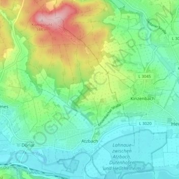 Mappa topografica Atzbach, altitudine, rilievo