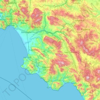 Mappa topografica Salerno, altitudine, rilievo