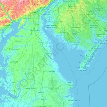 Mappa topografica Delaware, altitudine, rilievo