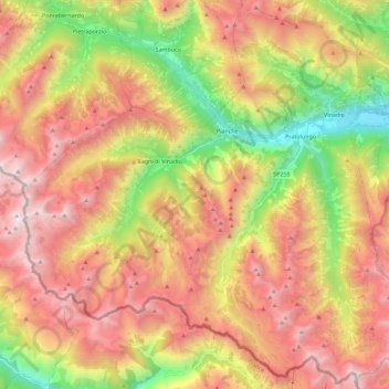 Mappa topografica Vinadio, altitudine, rilievo