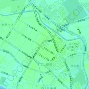 Mappa topografica 丁字沽街道, altitudine, rilievo
