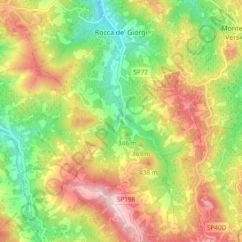 Mappa topografica Rocca de' Giorgi, altitudine, rilievo