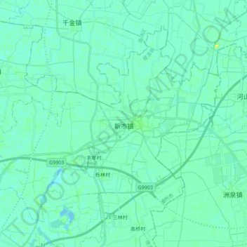 Mappa topografica 新市镇, altitudine, rilievo