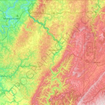 Mappa topografica Preston County, altitudine, rilievo