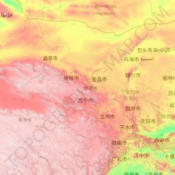 Mappa topografica 甘肃省, altitudine, rilievo