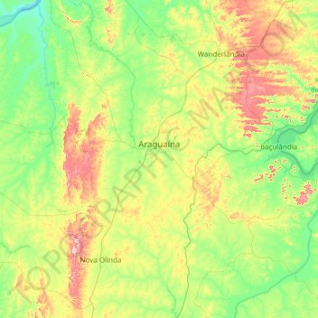 Mappa topografica Araguaína, altitudine, rilievo