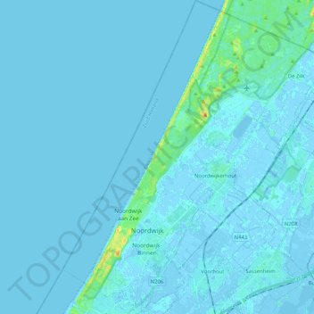 Mappa topografica Noordwijk, altitudine, rilievo