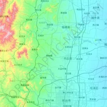 Mappa topografica 内丘县, altitudine, rilievo