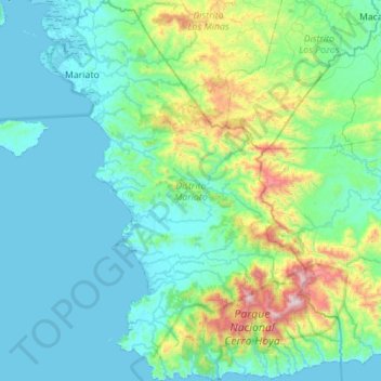 Mappa topografica Distrito Mariato, altitudine, rilievo