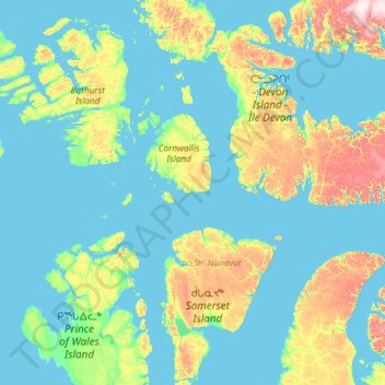 Mappa topografica Nunavut Land Claims Agreement - Resolute Bay Inuit Owned Land, altitudine, rilievo