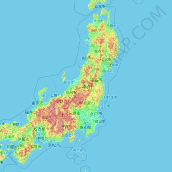 Mappa topografica 本州, altitudine, rilievo