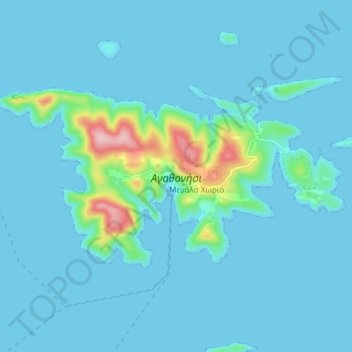 Mappa topografica Agathonisi, altitudine, rilievo