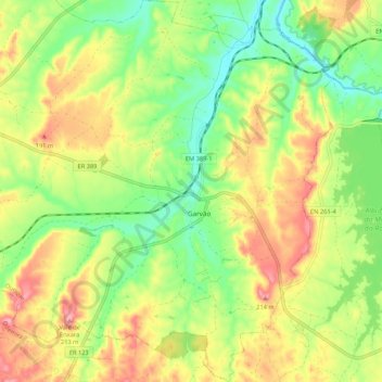 Mappa topografica Garvão, altitudine, rilievo