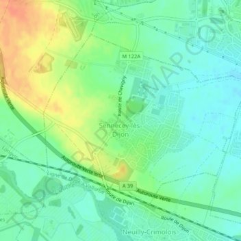 Mappa topografica Sennecey-lès-Dijon, altitudine, rilievo
