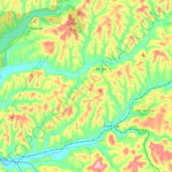 Mappa topografica Washington Township, altitudine, rilievo