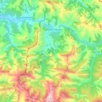 Mappa topografica Sobrescobio, altitudine, rilievo