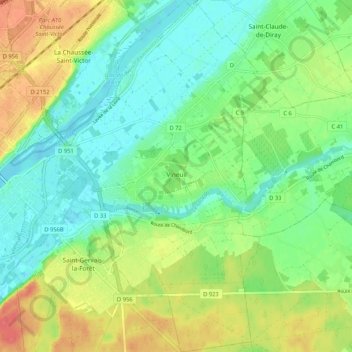 Mappa topografica Vineuil, altitudine, rilievo