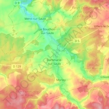 Mappa topografica Dammarie-sur-Saulx, altitudine, rilievo