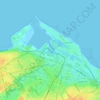Mappa topografica Leith Harbour & Newhaven, altitudine, rilievo