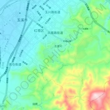 Mappa topografica 凤凰路街道, altitudine, rilievo