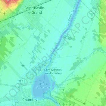 Mappa topografica Saint-Mathias-sur-Richelieu, altitudine, rilievo