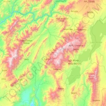 Mappa topografica Gamo Gofa, altitudine, rilievo