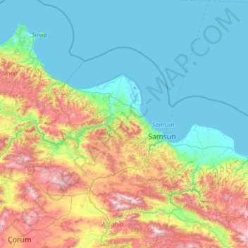 Mappa topografica Samsun, altitudine, rilievo