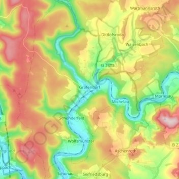 Mappa topografica Gräfendorf, altitudine, rilievo