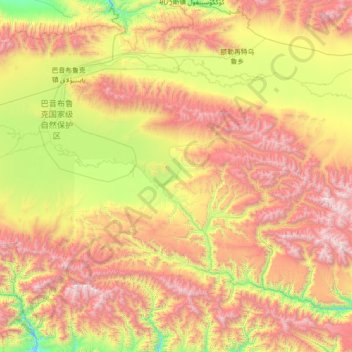 Mappa topografica 巴音布鲁克镇, altitudine, rilievo