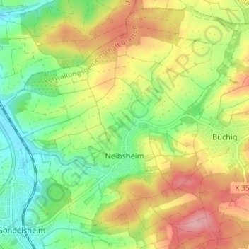 Mappa topografica Neibsheim, altitudine, rilievo