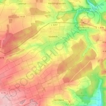 Mappa topografica Vasbeck, altitudine, rilievo