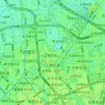 Mappa topografica 上塘街道, altitudine, rilievo
