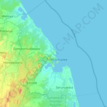 Mappa topografica Trincomalee District, altitudine, rilievo