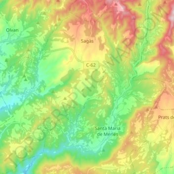 Mappa topografica Sagàs, altitudine, rilievo