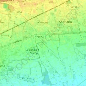 Mappa topografica Vittuone, altitudine, rilievo