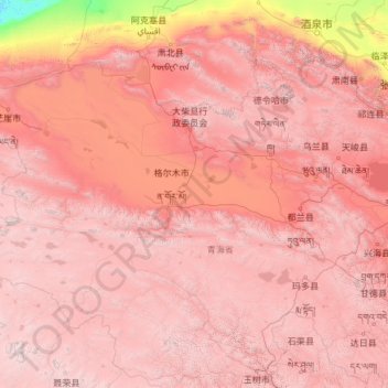 Mappa topografica 海西蒙古族藏族自治州, altitudine, rilievo