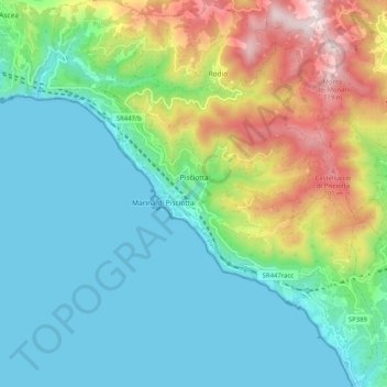 Mappa topografica Pisciotta, altitudine, rilievo