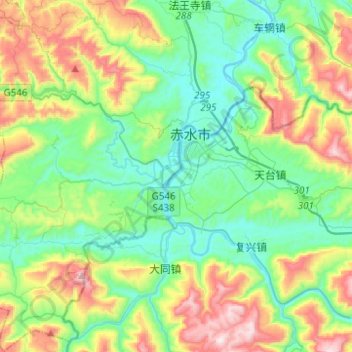 Mappa topografica 九支镇, altitudine, rilievo