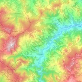 Mappa topografica Bobbio, altitudine, rilievo