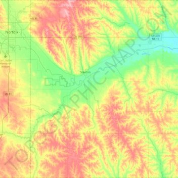 Mappa topografica Stanton County, altitudine, rilievo