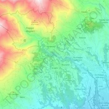 Mappa topografica Graglia, altitudine, rilievo