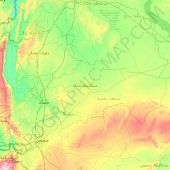Mappa topografica Hama Governorate, altitudine, rilievo