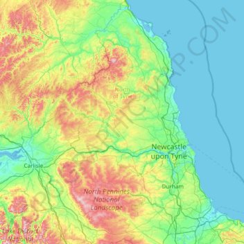 Mappa topografica North East England, altitudine, rilievo