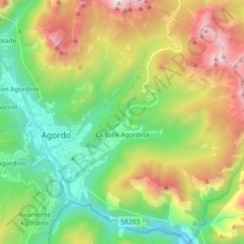 Mappa topografica La Valle Agordina, altitudine, rilievo