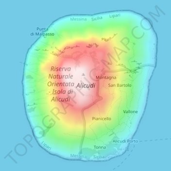 Mappa topografica Isola Alicudi, altitudine, rilievo