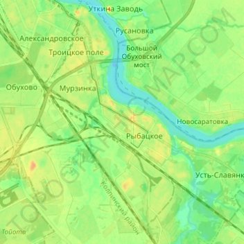 Mappa topografica округ Рыбацкое, altitudine, rilievo